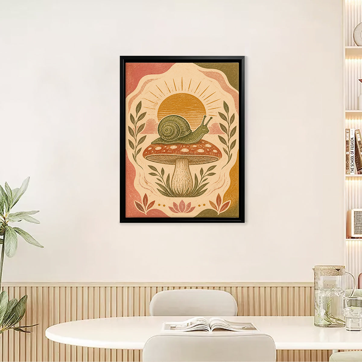 Framed Snail on Mushroom Art Print, Vintage Style, High-Quality Giclee, Perfect for Home Decor in Any Room