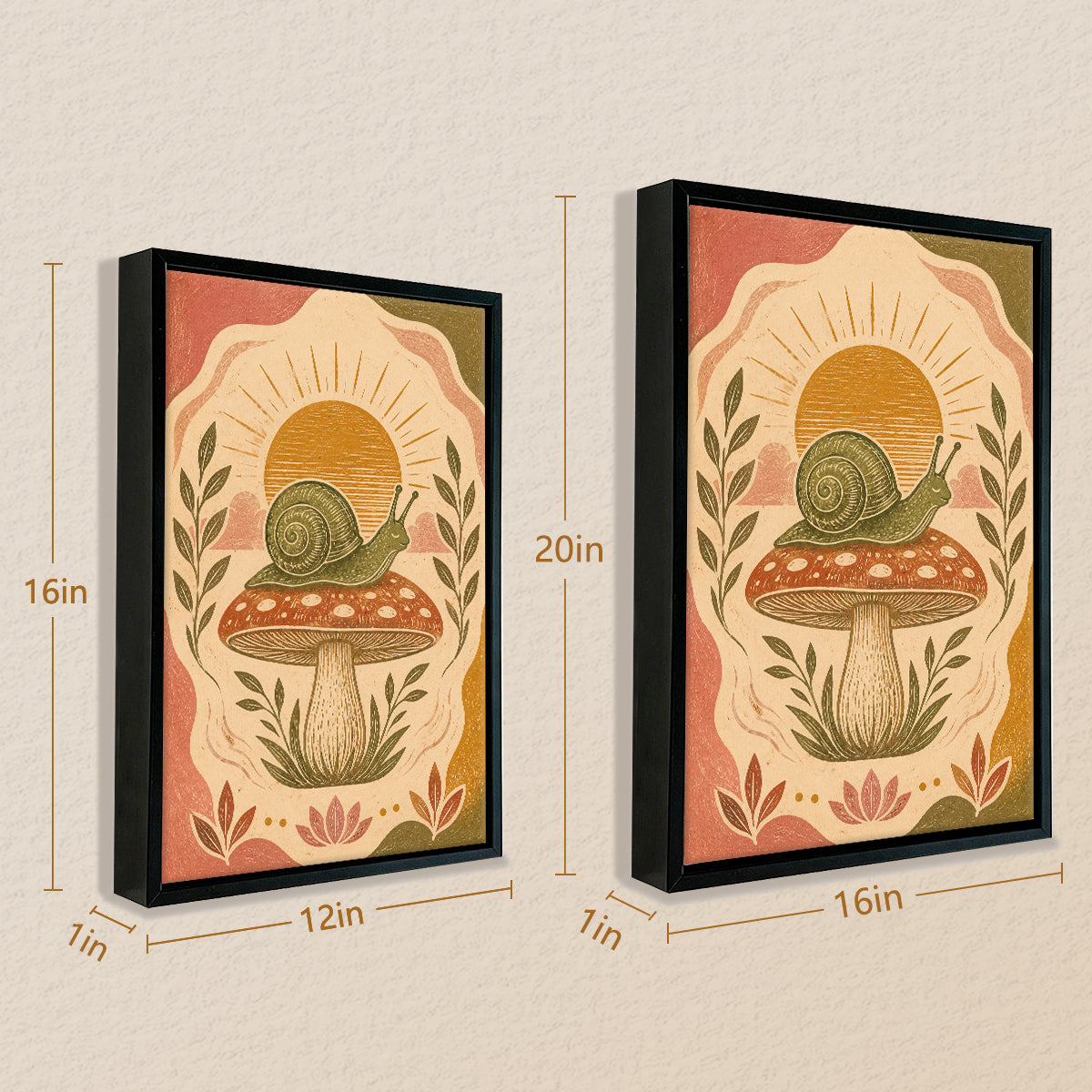 Framed Snail on Mushroom Art Print, Vintage Style, High-Quality Giclee, Perfect for Home Decor in Any Room