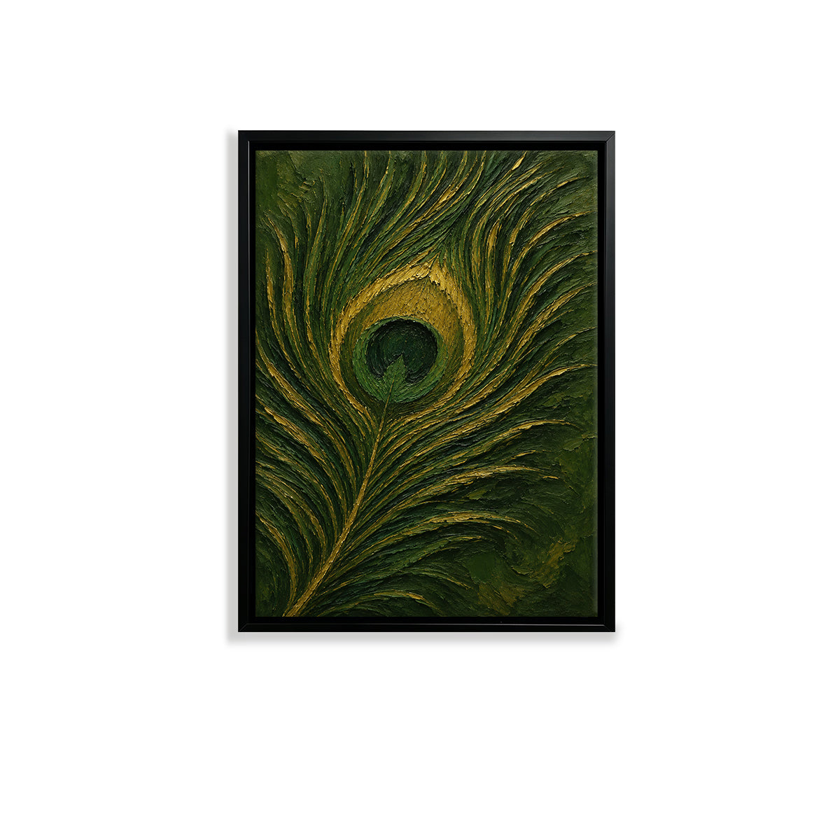 Framed Peacock Feather Art Print, Vibrant Green & Gold Design, Perfect Home Decor for Living Room or Hallway