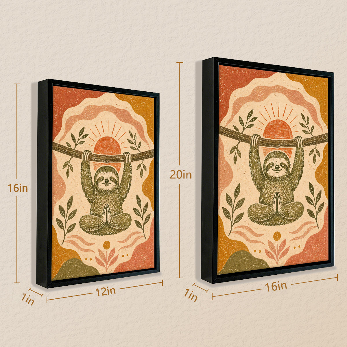 Framed Sloth Yoga Art Print, Boho Style, High-Quality Giclee, Perfect for Home Decor in Any Room