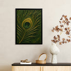 Framed Peacock Feather Art Print, Vibrant Green & Gold Design, Perfect Home Decor for Living Room or Hallway