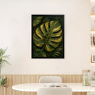 Framed Monstera Leaf Art Print, Tropical Green and Gold Design, Perfect Home Decor for Living Room or Staircase