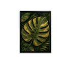 Framed Monstera Leaf Art Print, Tropical Green and Gold Design, Perfect Home Decor for Living Room or Staircase