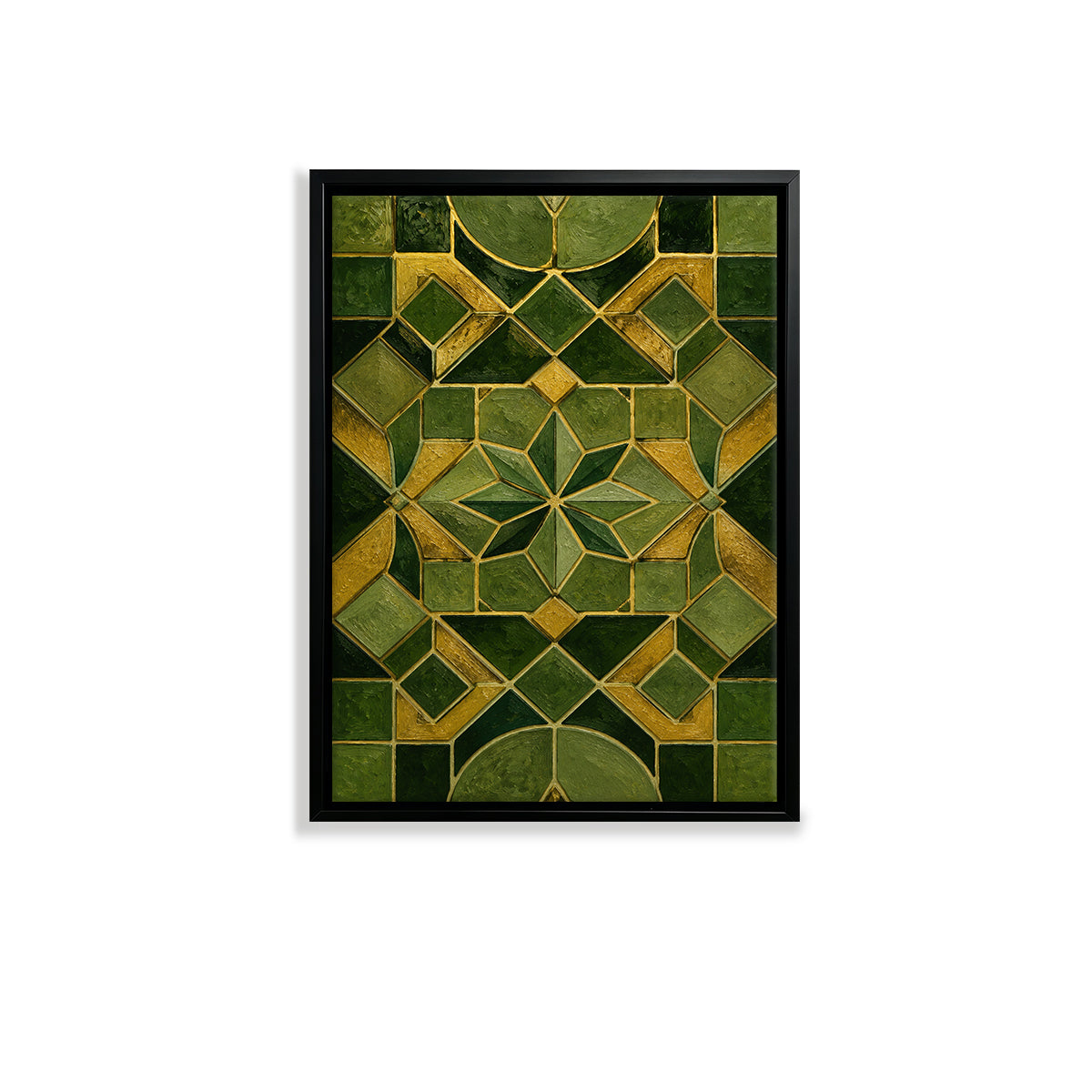 Abstract Green & Gold Geometric Pattern Framed Art Print, Modern Home Decor, High-Quality Matte Finish, Perfect for Living Room or Office