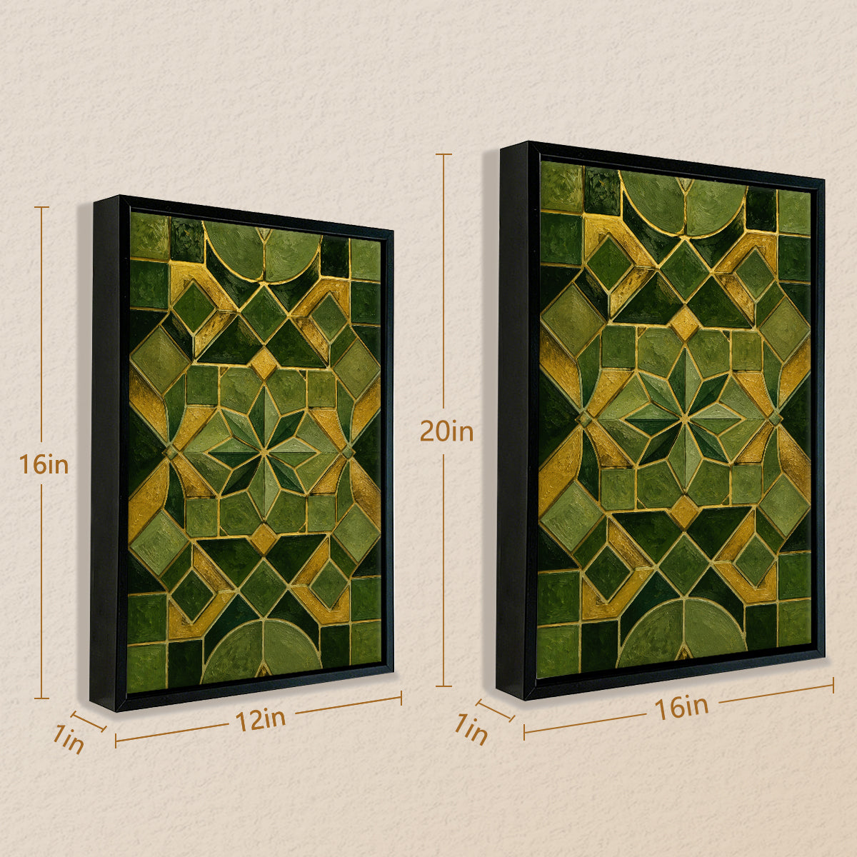 Abstract Green & Gold Geometric Pattern Framed Art Print, Modern Home Decor, High-Quality Matte Finish, Perfect for Living Room or Office