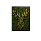 Framed Deer Head Wall Art with Hexagonal Green Background, Gold Accents, Modern Home Decor