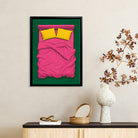 Framed Pop Art Bed Illustration Print, Vibrant Pink and Green Design, Perfect Home Decor for Any Room