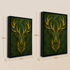 Framed Deer Head Wall Art with Hexagonal Green Background, Gold Accents, Modern Home Decor