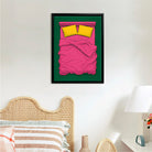 Framed Pop Art Bed Illustration Print, Vibrant Pink and Green Design, Perfect Home Decor for Any Room