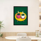Framed Coffee Cups Art Print, Pop Art Style, Vibrant Green and Yellow, Perfect for Kitchen or Living Room Décor