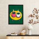 Framed Coffee Cups Art Print, Pop Art Style, Vibrant Green and Yellow, Perfect for Kitchen or Living Room Décor