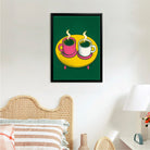 Framed Coffee Cups Art Print, Pop Art Style, Vibrant Green and Yellow, Perfect for Kitchen or Living Room Décor