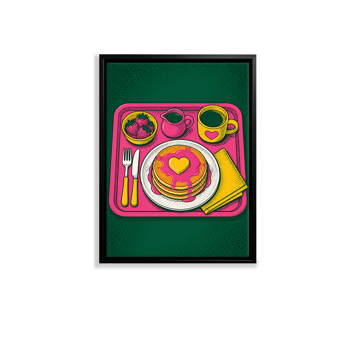 Framed Pop Art Breakfast Tray Canvas Print, Vibrant Colors, High-Quality Artwork, Perfect for Home Decor