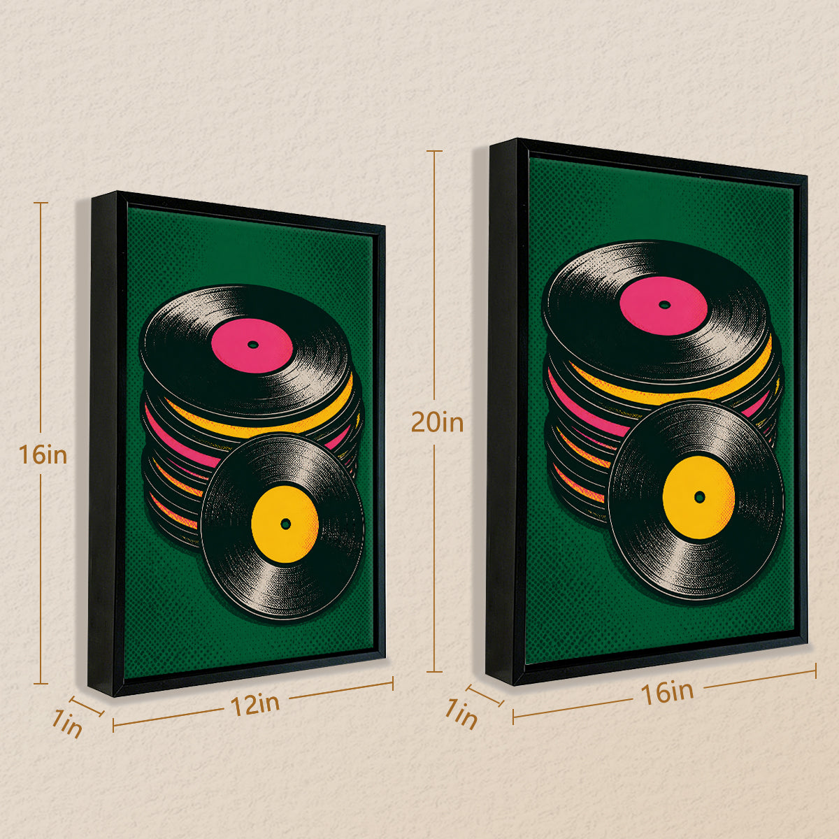Framed Vinyl Records Art Print, Retro Pop-Art Style, High-Quality Poster for Music Lovers, Perfect Home Decor or Gift
