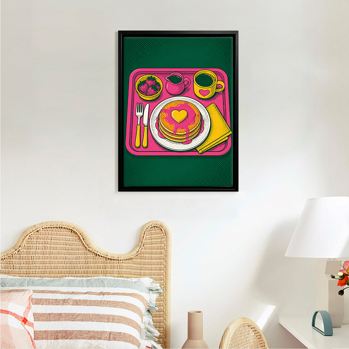 Framed Pop Art Breakfast Tray Canvas Print, Vibrant Colors, High-Quality Artwork, Perfect for Home Decor