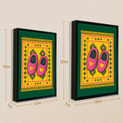 Framed Art Print of Pink Heart-Embellished Slippers on a Vibrant Rug, Bohemian Style, Perfect for Home Decor or Gift
