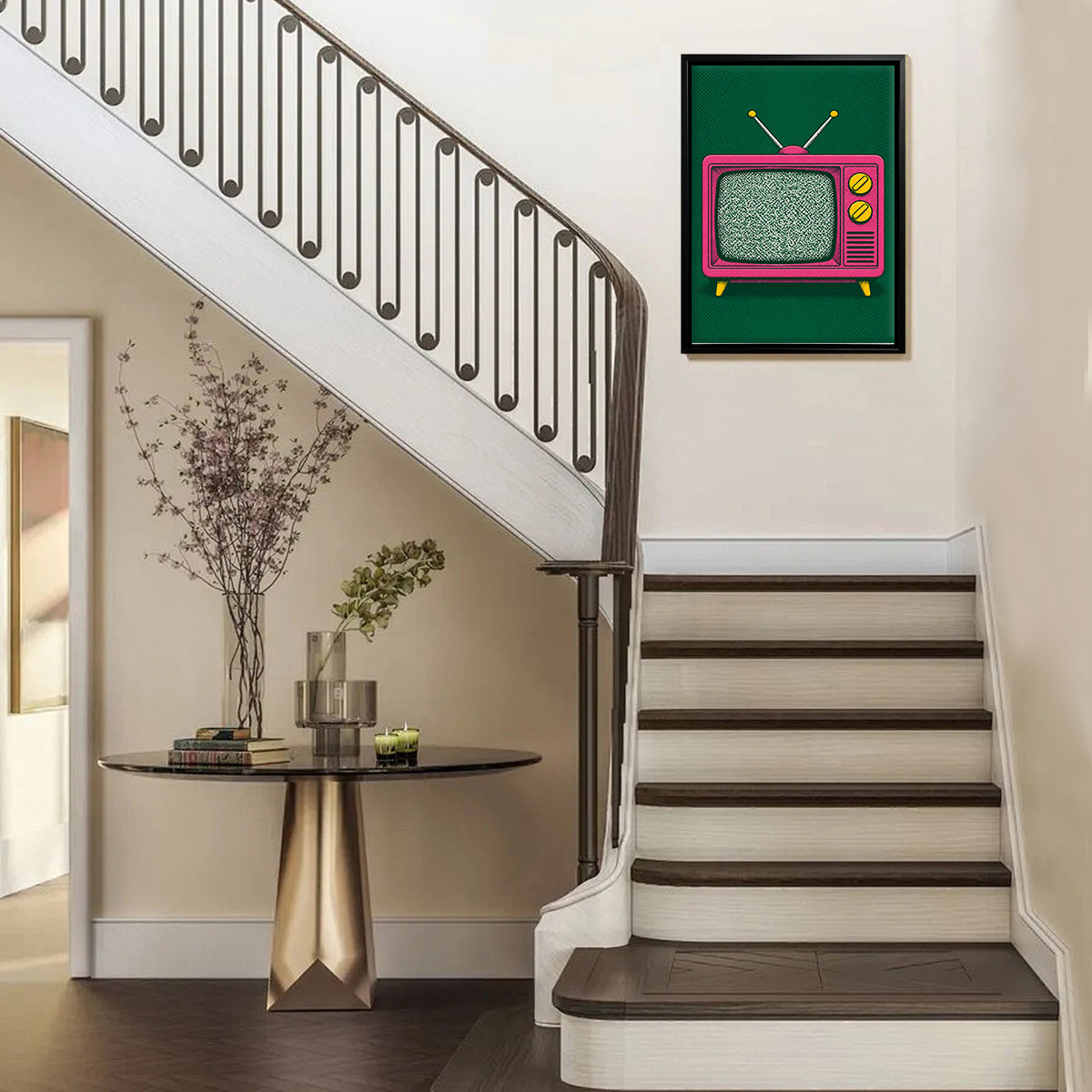 Vintage Pink TV Art Print, Pop Art Style, Framed Wall Decor for Living Room or Bedroom
