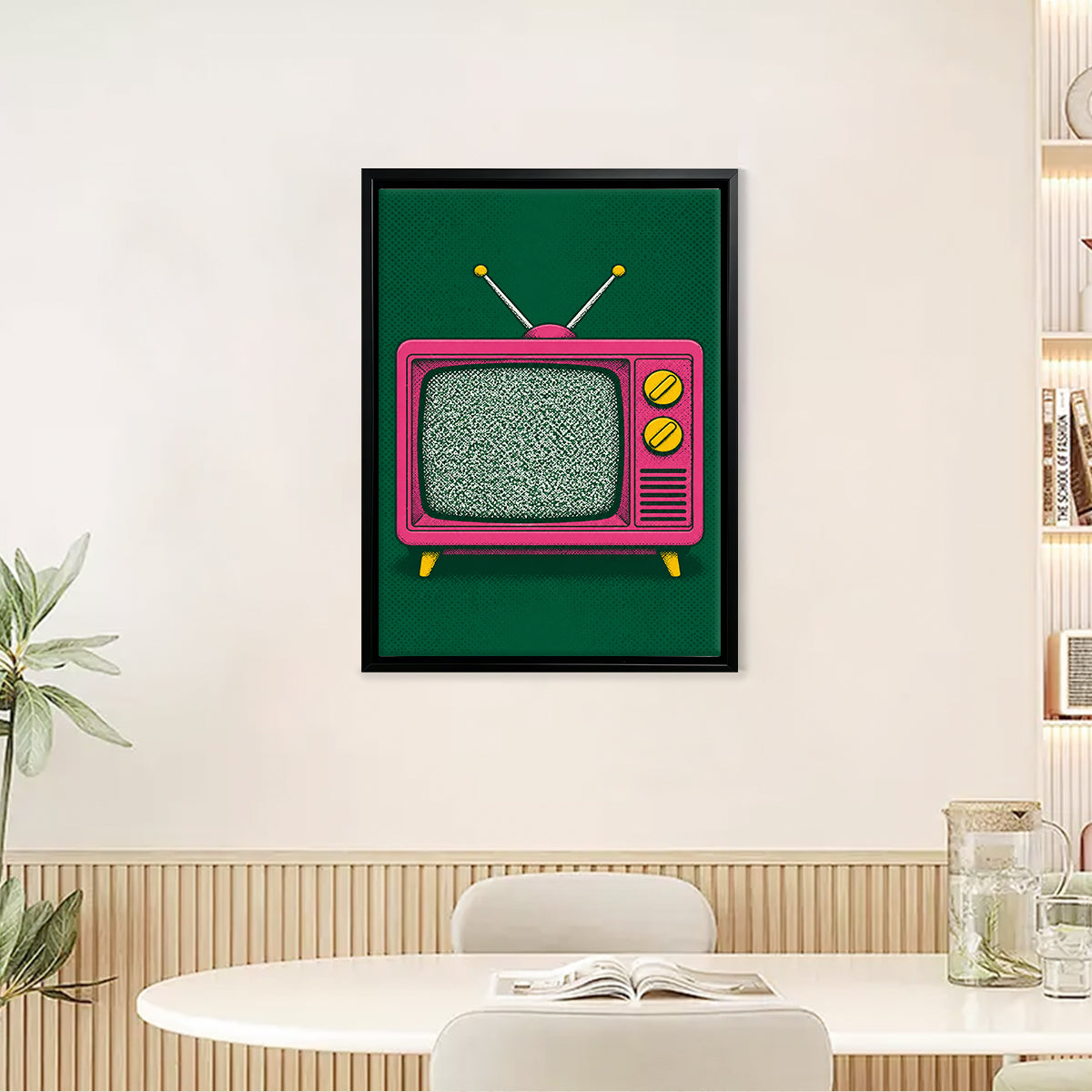 Vintage Pink TV Art Print, Pop Art Style, Framed Wall Decor for Living Room or Bedroom