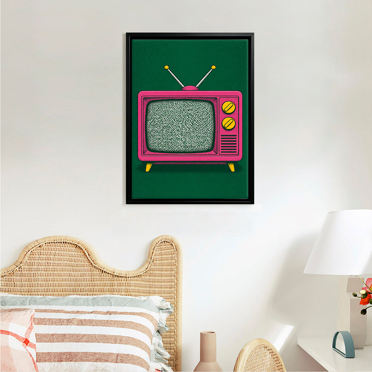 Vintage Pink TV Art Print, Pop Art Style, Framed Wall Decor for Living Room or Bedroom