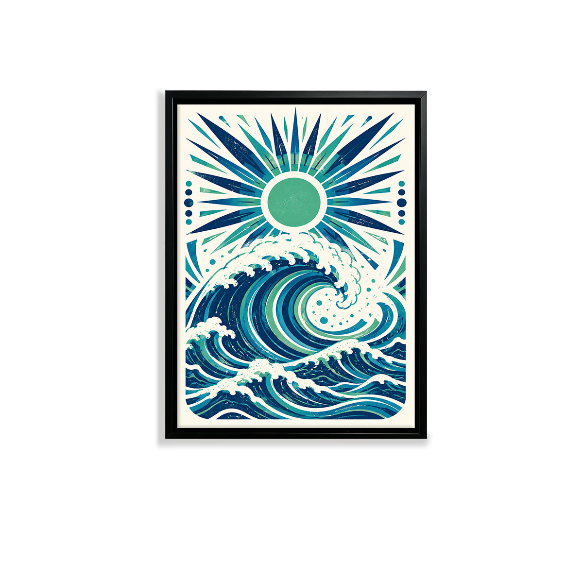 Framed Ocean Wave Art Print with Sunburst Design, Vintage Style, High-Quality Matte Finish, Perfect for Home Decor in Any Room