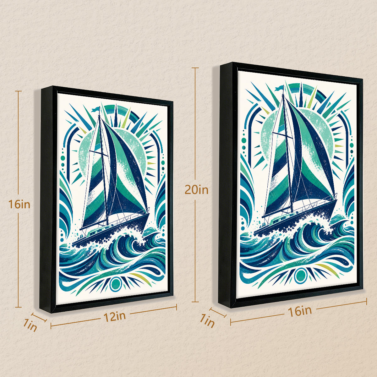 Framed Sailboat Art Print with Ocean Waves Design, Vintage Style, High-Quality Matte Finish, Perfect for Home Decor in Any Room