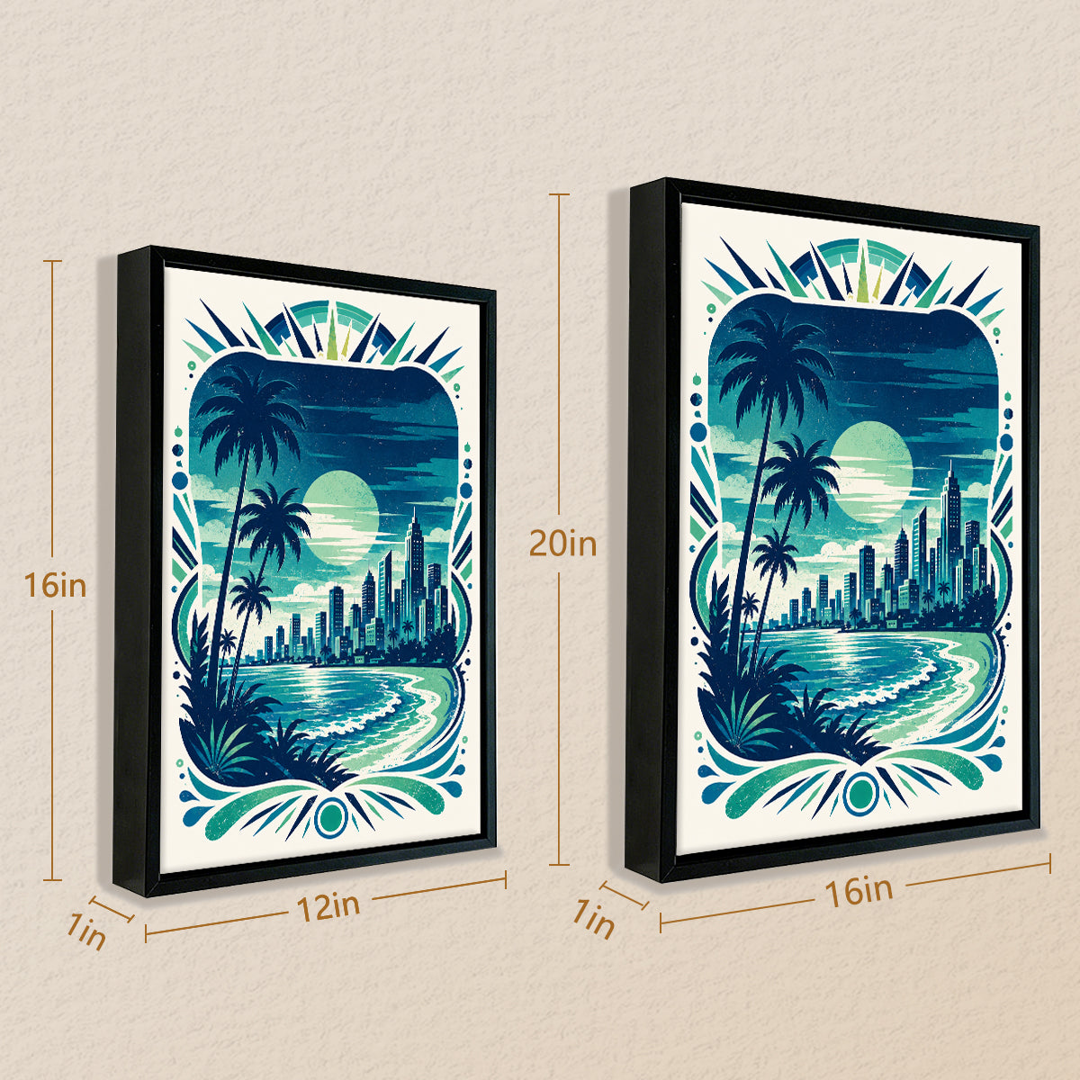 Framed Tropical Cityscape Art Print, Vintage Style, High-Quality Matte Finish, Perfect for Home Decor in California