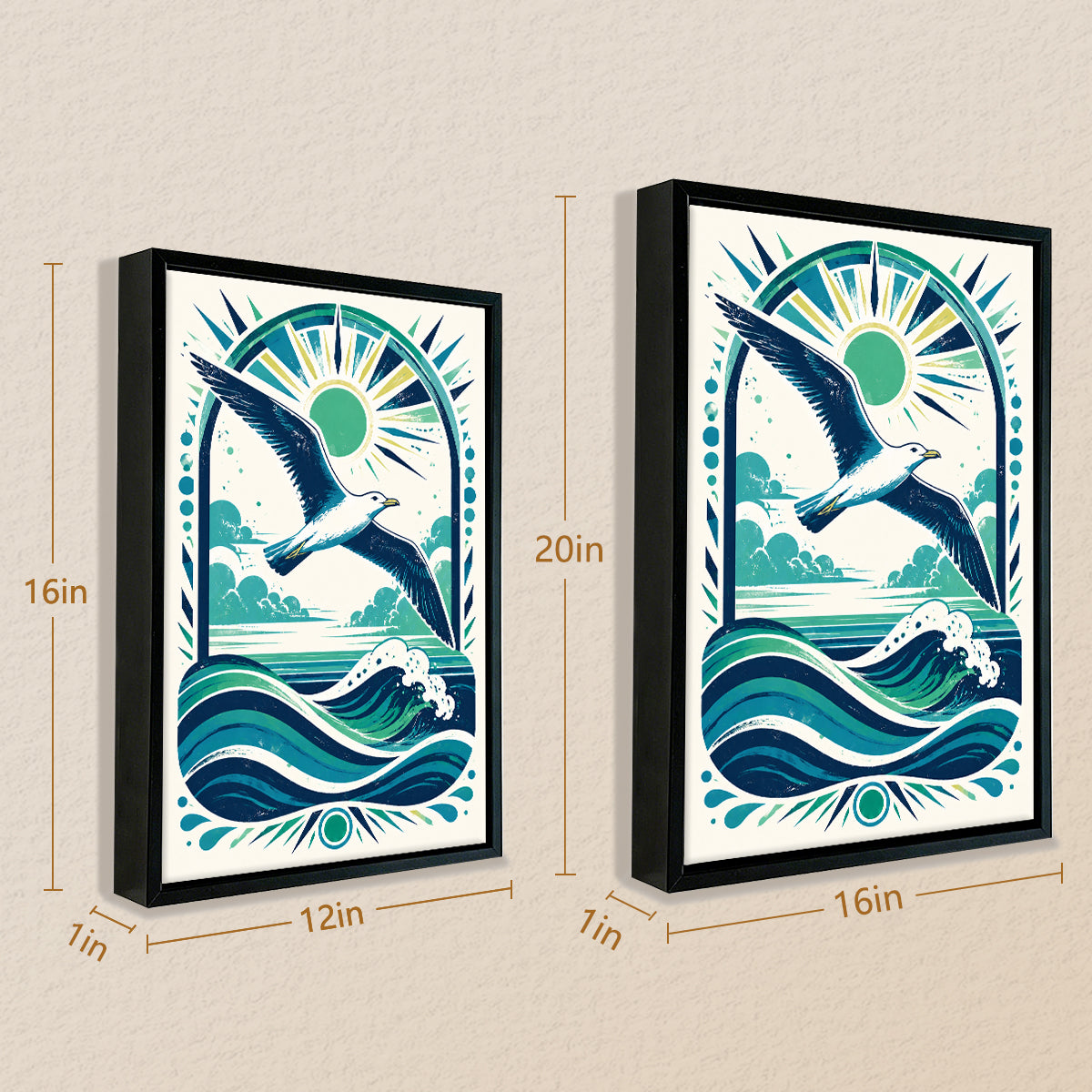 Framed Seagull Ocean Waves Art Print, Vintage Style, High-Quality Giclee, Perfect for Home Decor in California