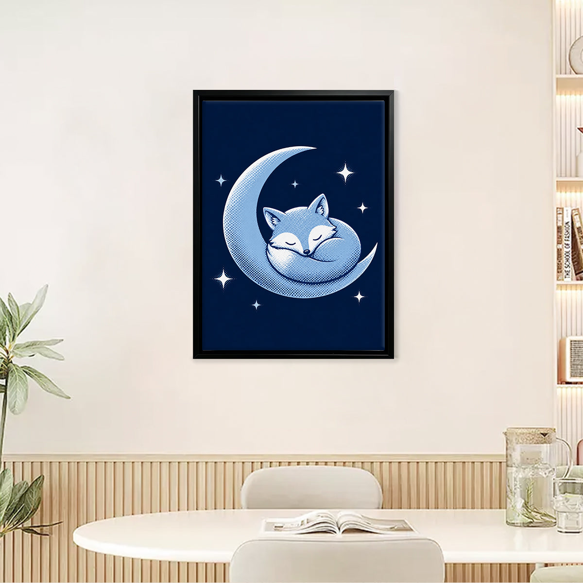 Framed Moon Fox Art Print, Blue Night Sky Design, Perfect Home Decor for Any Room