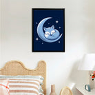 Framed Moon Fox Art Print, Blue Night Sky Design, Perfect Home Decor for Any Room