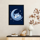 Framed Moon Fox Art Print, Blue Night Sky Design, Perfect Home Decor for Any Room