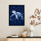 Framed Sea Turtle Constellation Art Print, Blue Ocean Style, High-Quality Canvas for Home Decor