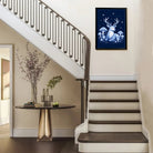 Framed Art Print Deer Moonlight Forest Mushrooms Blue Fantasy Style Canvas for Home Decor