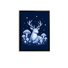 Framed Art Print Deer Moonlight Forest Mushrooms Blue Fantasy Style Canvas for Home Decor