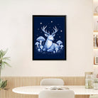 Framed Art Print Deer Moonlight Forest Mushrooms Blue Fantasy Style Canvas for Home Decor