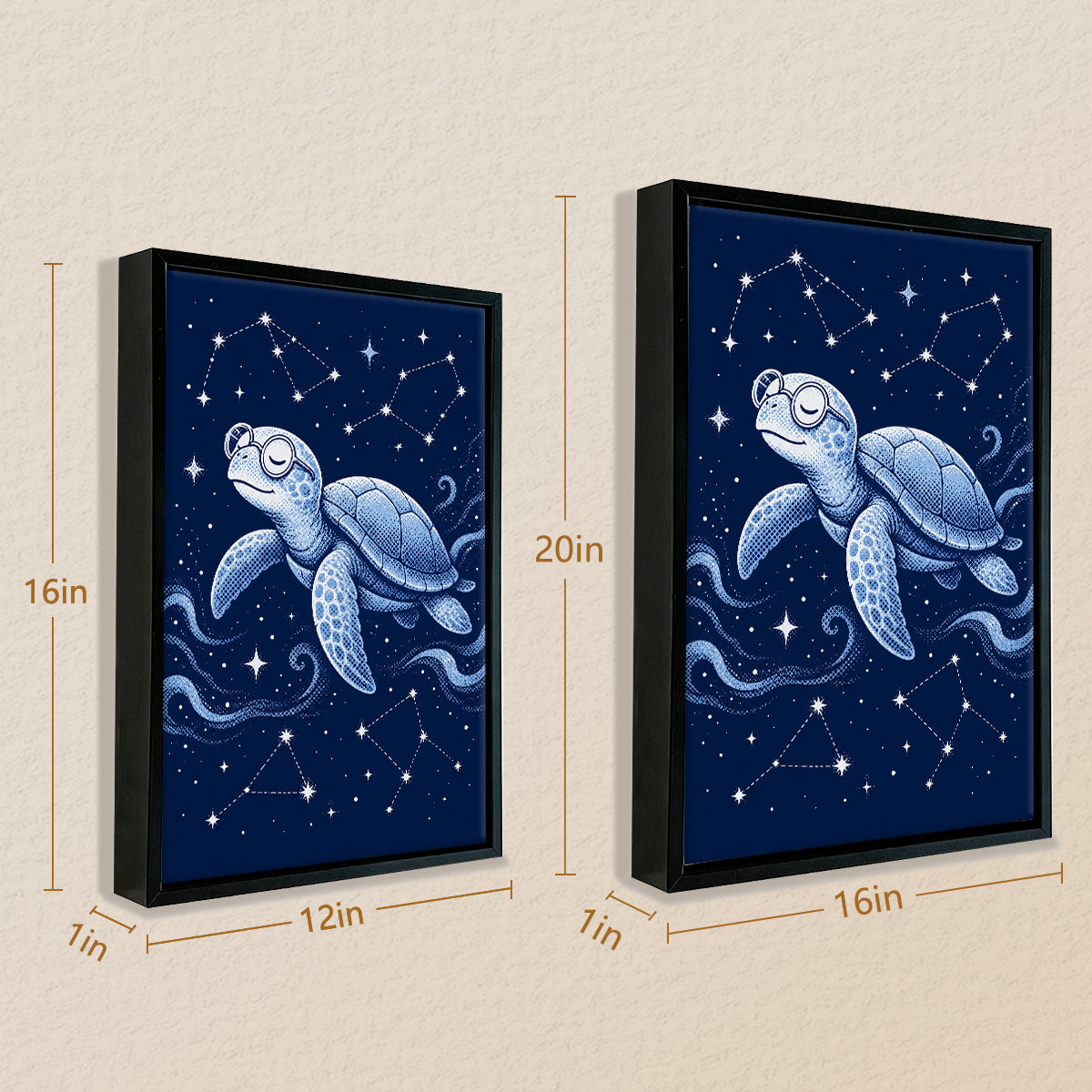 Framed Sea Turtle Constellation Art Print, Blue Ocean Style, High-Quality Canvas for Home Decor