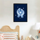 Framed Hands Holding Star Art Print, Blue Fantasy Style, High-Quality Matte Finish, Perfect Home Decor for Any Room