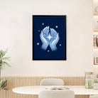 Framed Hands Holding Star Art Print, Blue Fantasy Style, High-Quality Matte Finish, Perfect Home Decor for Any Room