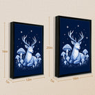 Framed Art Print Deer Moonlight Forest Mushrooms Blue Fantasy Style Canvas for Home Decor