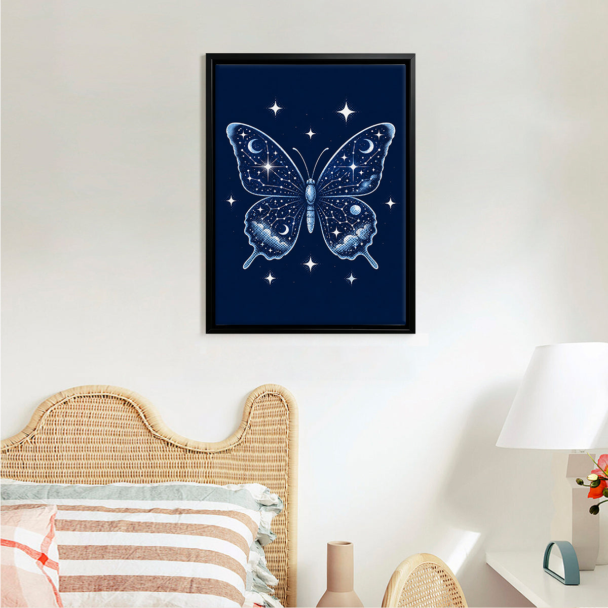 Framed Night Sky Butterfly Art Print, Celestial Design, High-Quality Matte Finish, Perfect for Home Decor in Any Room