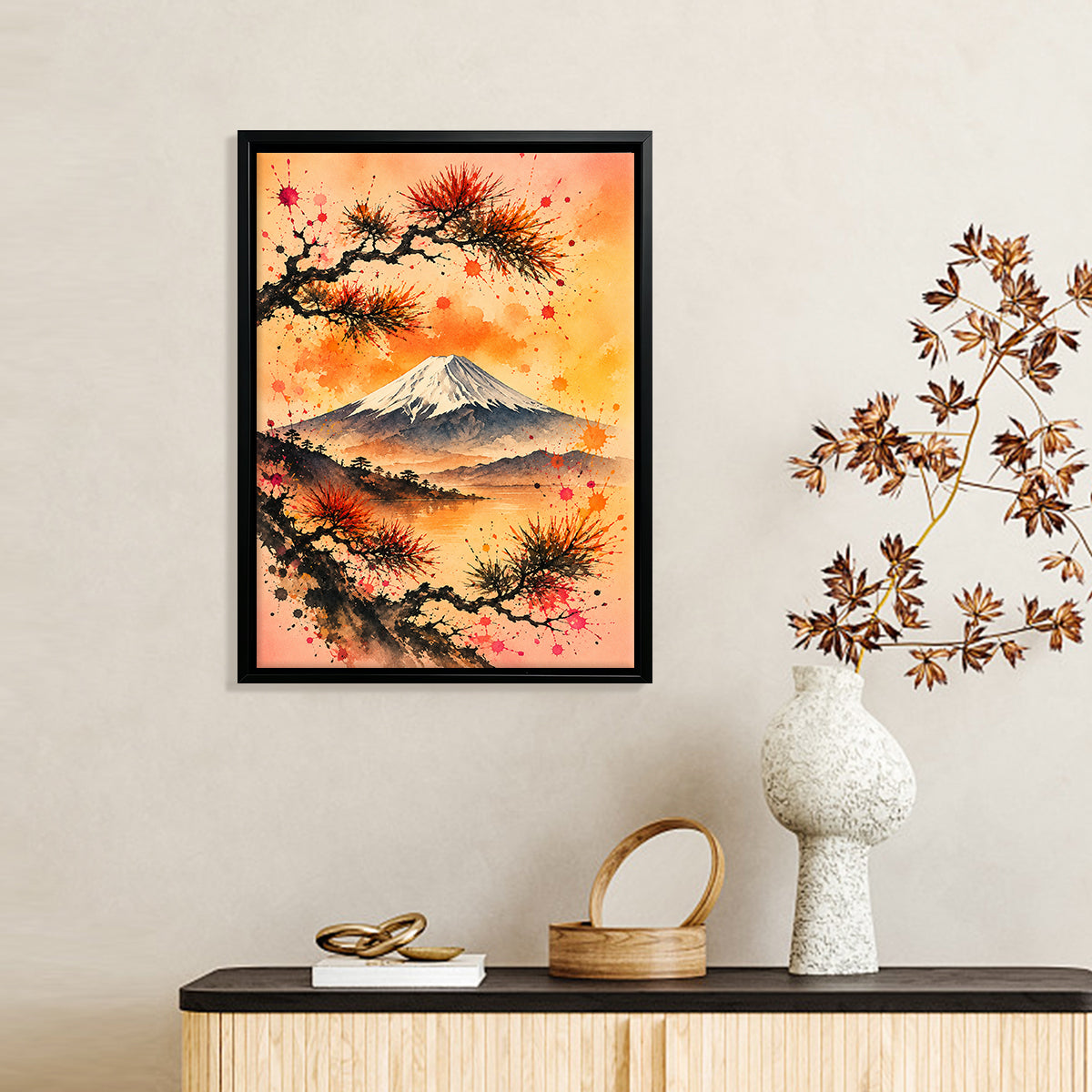 Framed Mount Fuji Watercolor Art Print, Japanese Style Landscape, Perfect for Home Decor or Gift