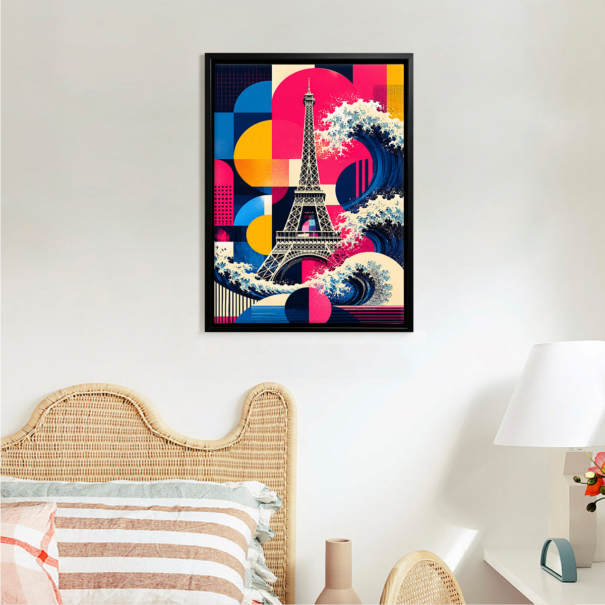 Framed Eiffel Tower Wave Art Print, Modern Abstract Design, High-Quality Matte Finish, Perfect Home Decor for Any Room