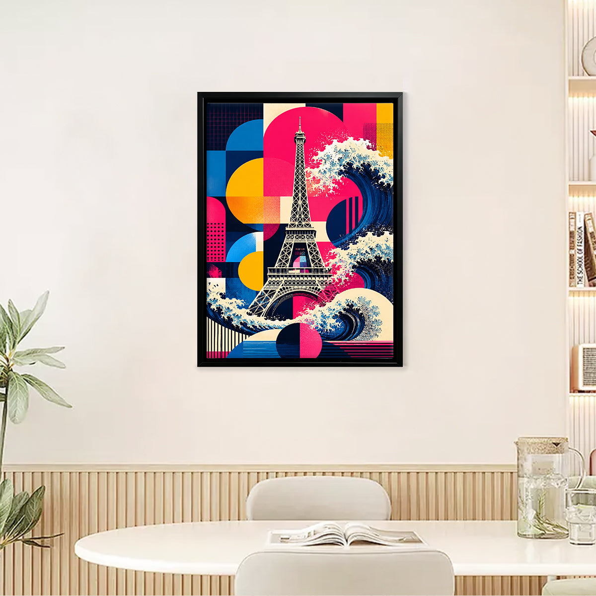 Framed Eiffel Tower Wave Art Print, Modern Abstract Design, High-Quality Matte Finish, Perfect Home Decor for Any Room