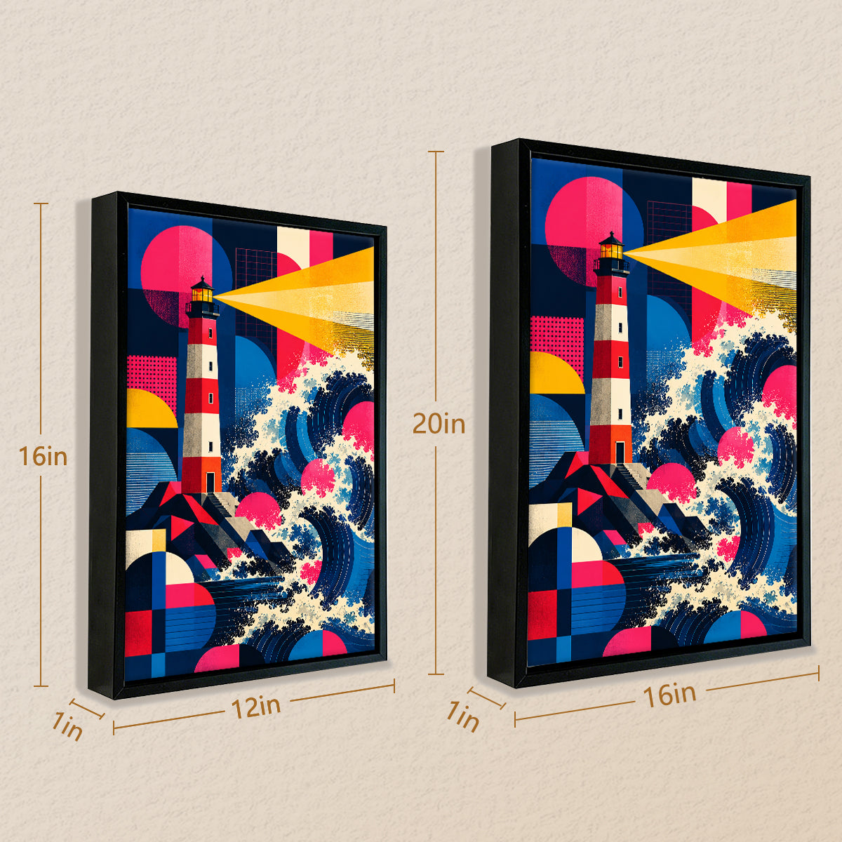 Framed Lighthouse Waves Art Print, Vibrant Abstract Design, High-Quality Matte Finish, Perfect for Home or Office Decor