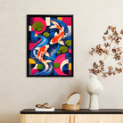 Framed Koi Fish Art Print with Vibrant Geometric Design, Perfect for Home Decor in Any Room