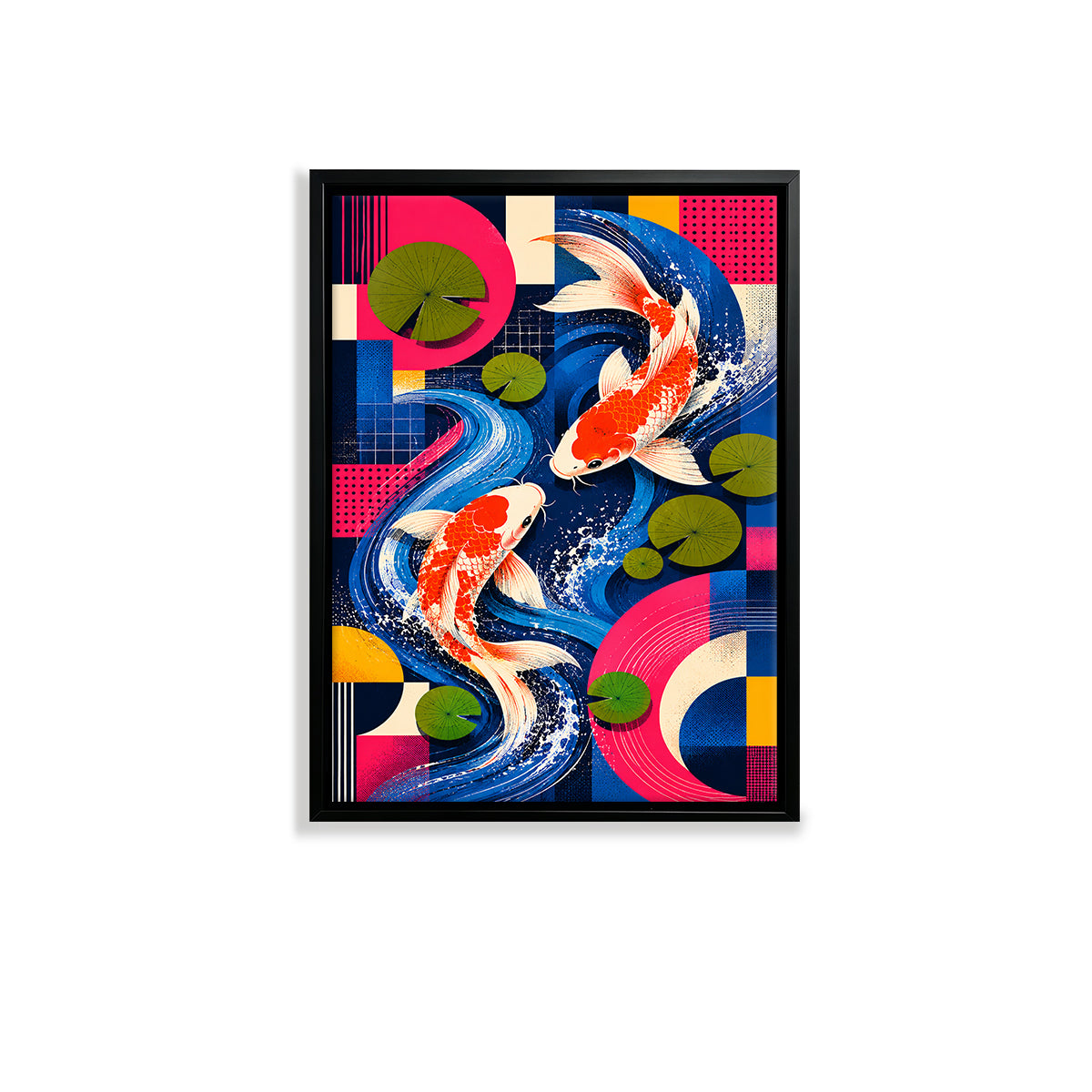 Framed Koi Fish Art Print with Vibrant Geometric Design, Perfect for Home Decor in Any Room