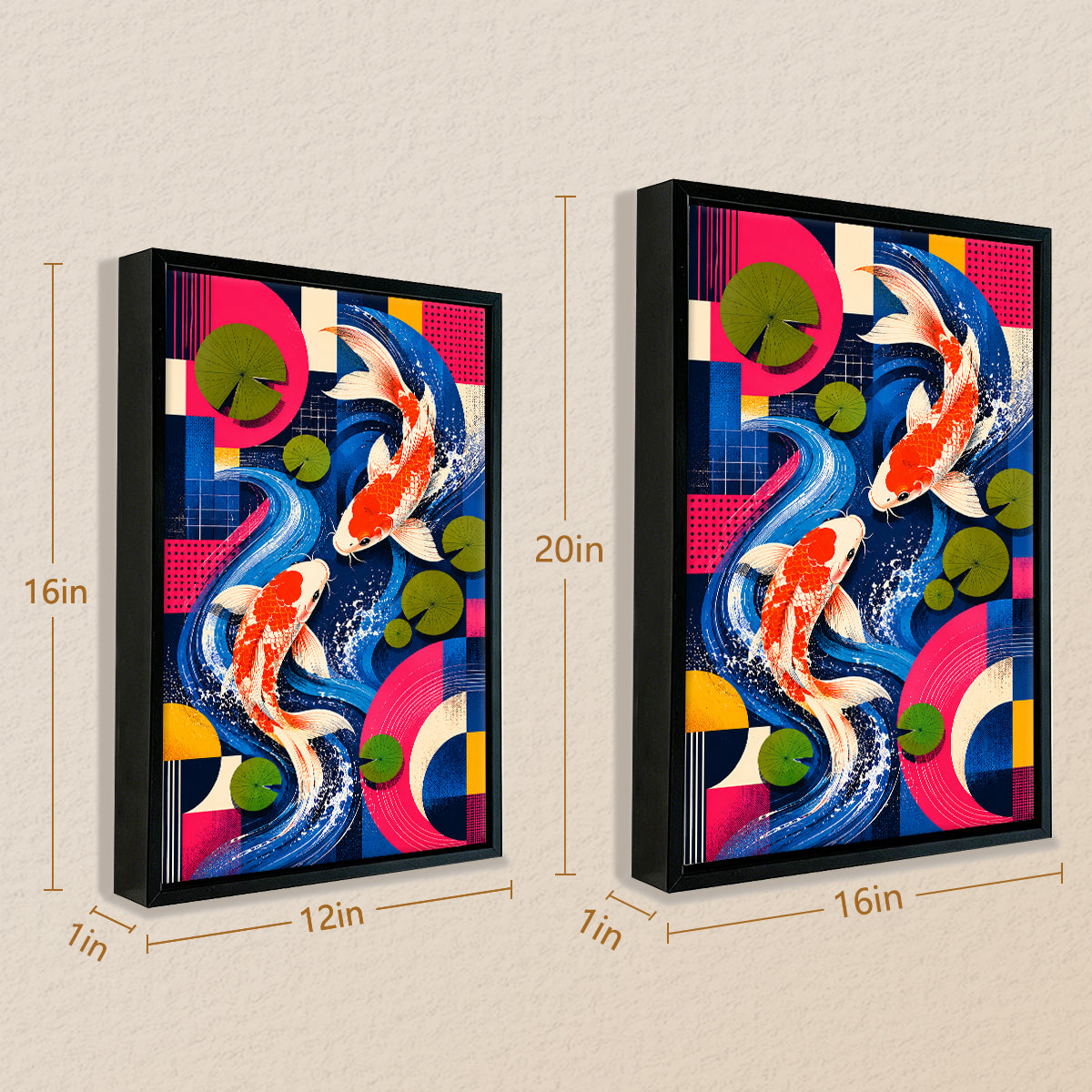 Framed Koi Fish Art Print with Vibrant Geometric Design, Perfect for Home Decor in Any Room