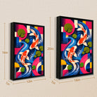 Framed Koi Fish Art Print with Vibrant Geometric Design, Perfect for Home Decor in Any Room