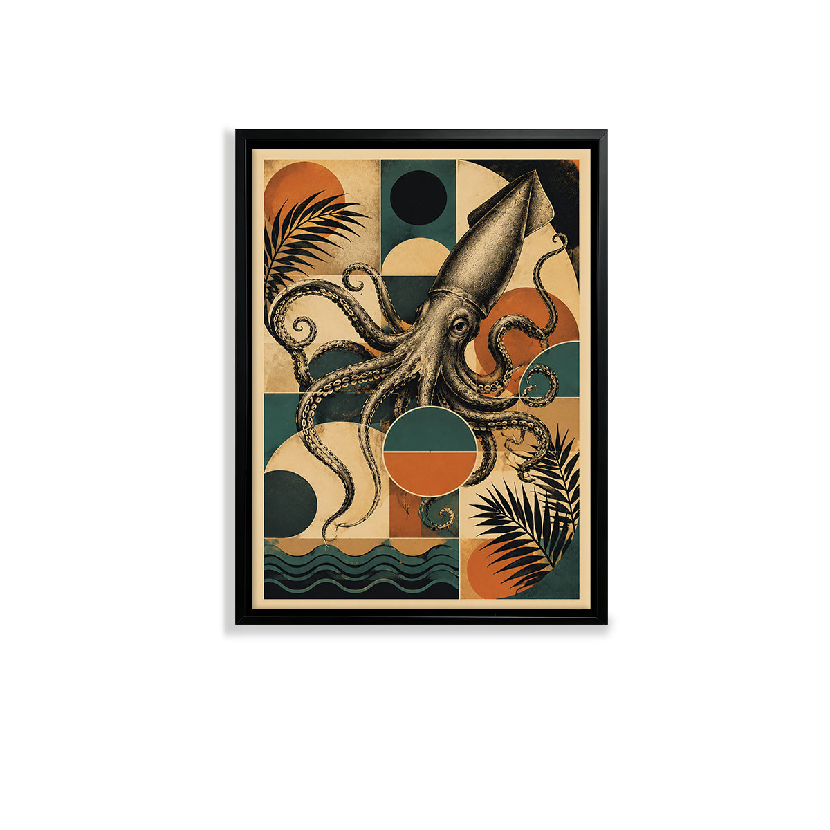 Framed Squid Art Print with Vintage Oceanic Design, High-Quality Matte Finish, Perfect for Home Decor in Any Room