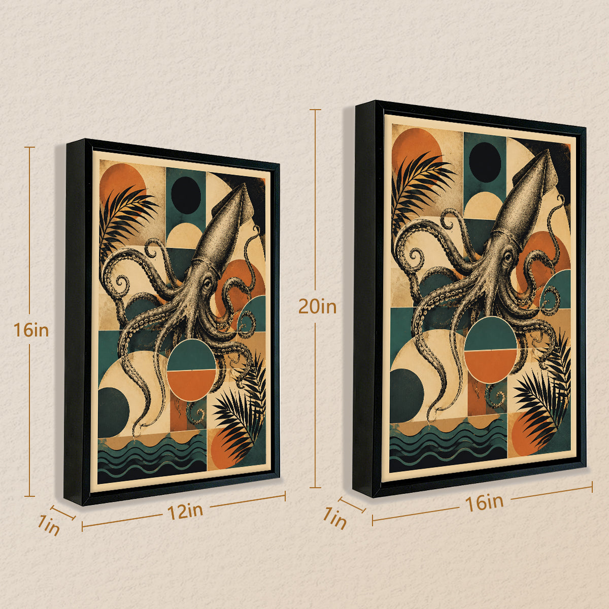 Framed Squid Art Print with Vintage Oceanic Design, High-Quality Matte Finish, Perfect for Home Decor in Any Room