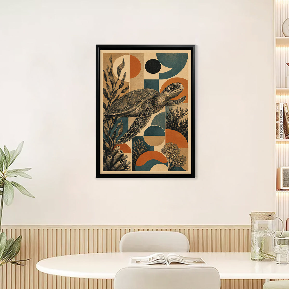 Framed Sea Turtle Art Print with Vintage Oceanic Design, Perfect for Home Decor in Any Room
